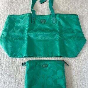 Coach Teal Tote and Pouch Set